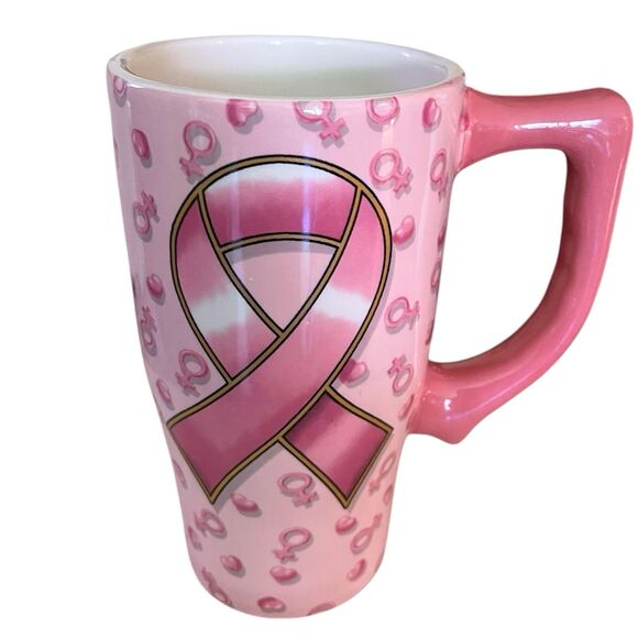Spoontiques Pink Ribbon Find a Cure Ceramic Coffee Travel Mug with Plastic Lid - Picture 7 of 13